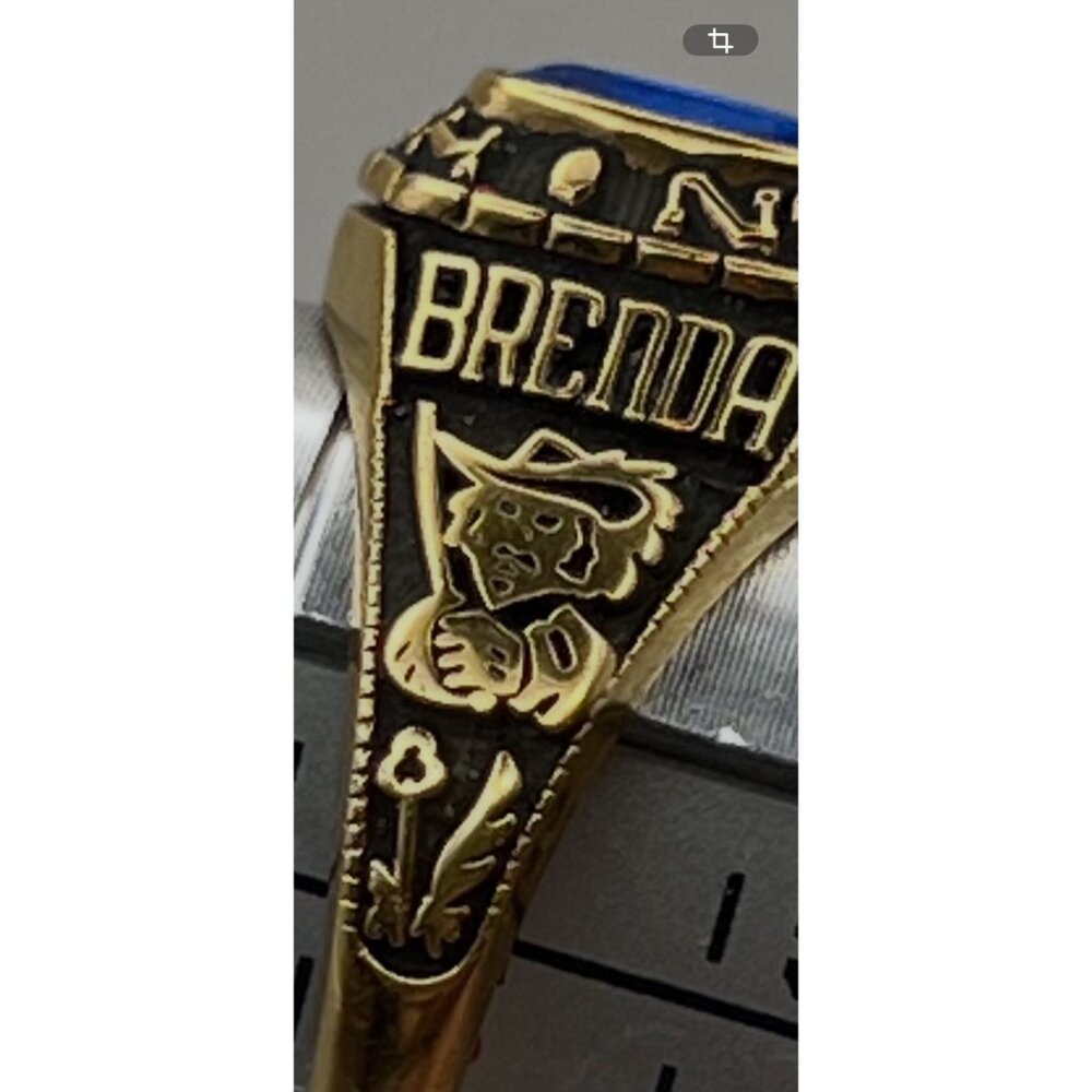 R Johns 1998 Class Ring Gold Plate Logan High Blue Stone Musketeer Rose Brenda 6 - Picture 14 of 15